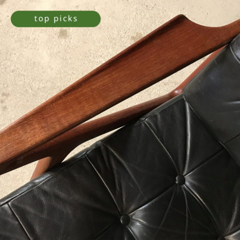 Sleek Wood and Leather Armchairs